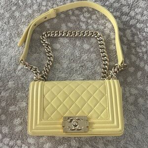 Chanel Small Boy bag Pastel Lemon Yellow Lambskin Crossbody Bag Gold Hardware